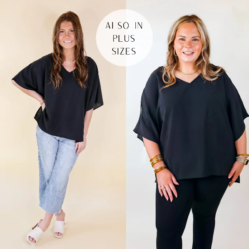 VNeckTopVortexMajestic Moment V Neck Poncho Top in Black