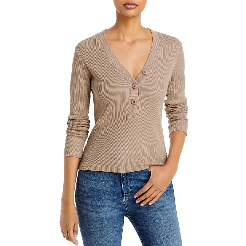 VNeckTopEmeraldWomens Ribbed V Neck Henley